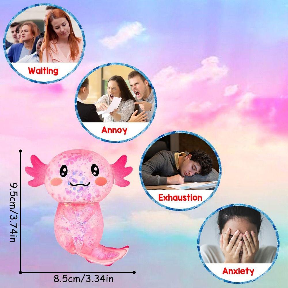 Třpytivý Squishy na stres Třpytivá uklidňující textura Plněný cukrem Axolotl Squishy Roztomilý tvar Squishy Fidget míček na stres