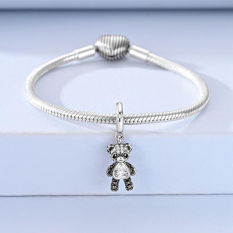 925 Silver Cute Rabbit Bear Dog Charms Bead Sparkling CZ Zircon Dangle Fit Bracelet DIY Birthday Jewelry Gift