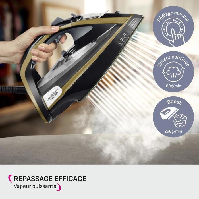 Calor fer vapeur ultimate pure, filtre micro calc, 3000 w - fonction pressing 260 g/min, débit de vapeur 60 g/min, fv9839c0