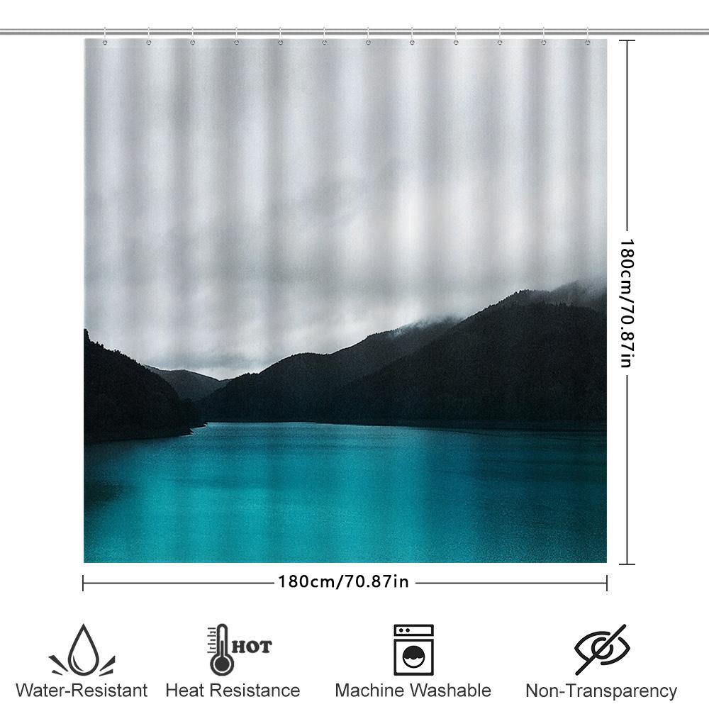 Mountain Lake Waterfall Nature Shower Curtain Forest Serene Landscape Backdrop Bathroom Decor Artistic Scenic View Premium Quali