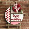 Charming 2D Valentine's Day Door Hanger - Round Wooden Wreath for Front Door, Perfect for Weddings & Engagements, Love-Themed Home Decor