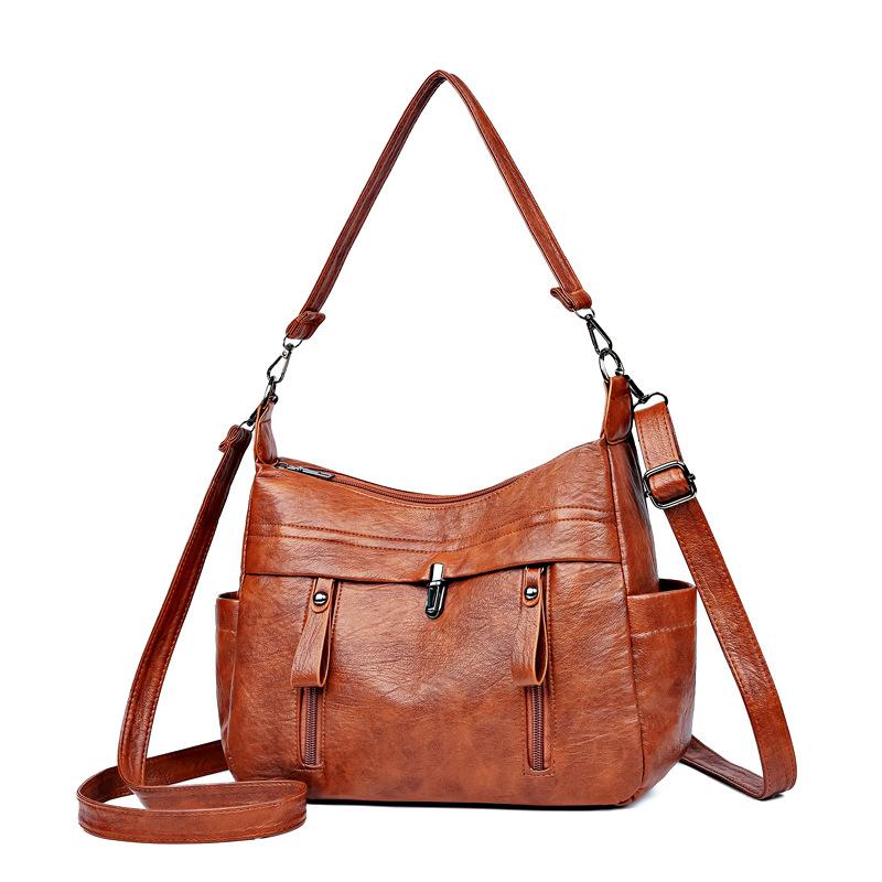 Urban simple soft leather portable shoulder