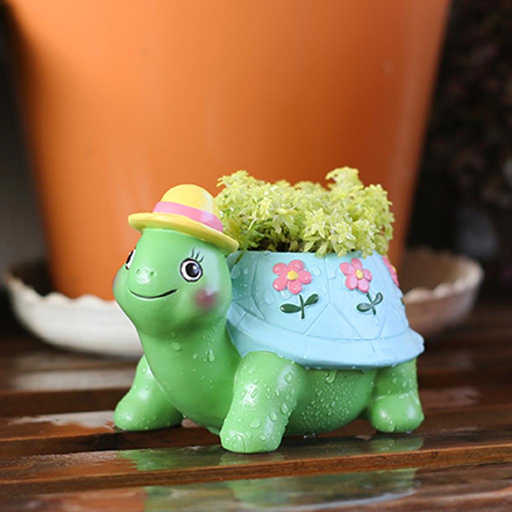 1 cute turtle flowerpot, fun home windowsill animal shaped flowerpot, hand-painted resin handicraft