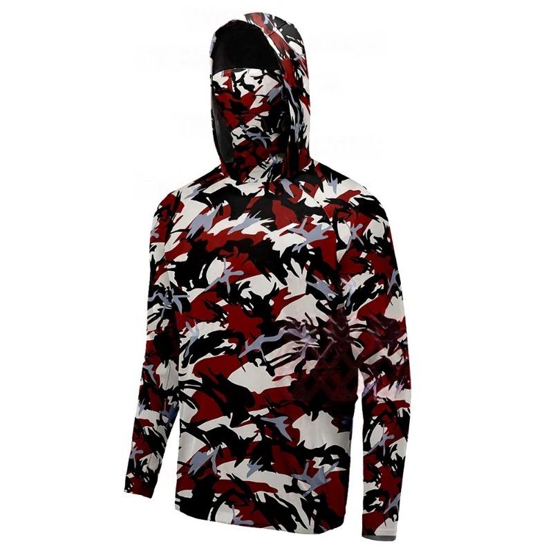 MALFC Fishing Apparel Men Hood Fishing Shirt Long Sleeve Fishing T Shirt Uv Protection
