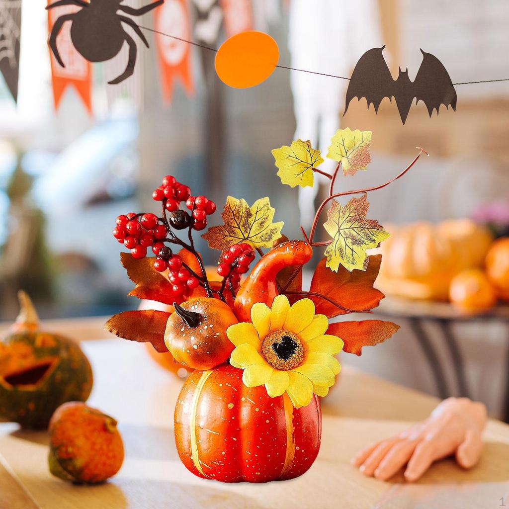 Autumn Pumpkin Sturdy Table Centerpiece Thanksgiving Artificial for Mantel, Fireplace, Desk,