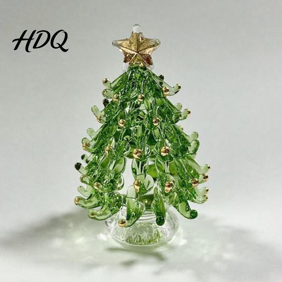 Artisan Glass Collectible Glazed Christmas Tree Ornament with Star Topper Colorful Small Desktop Art Faux Crystal Tabletop Decor for Home