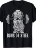 Women's "Buns of Steel" Funny Rabbit Weightlifting Graphic Print Casual Gym Fitness Short Sleeve Crew Neck Humor T-Shirt