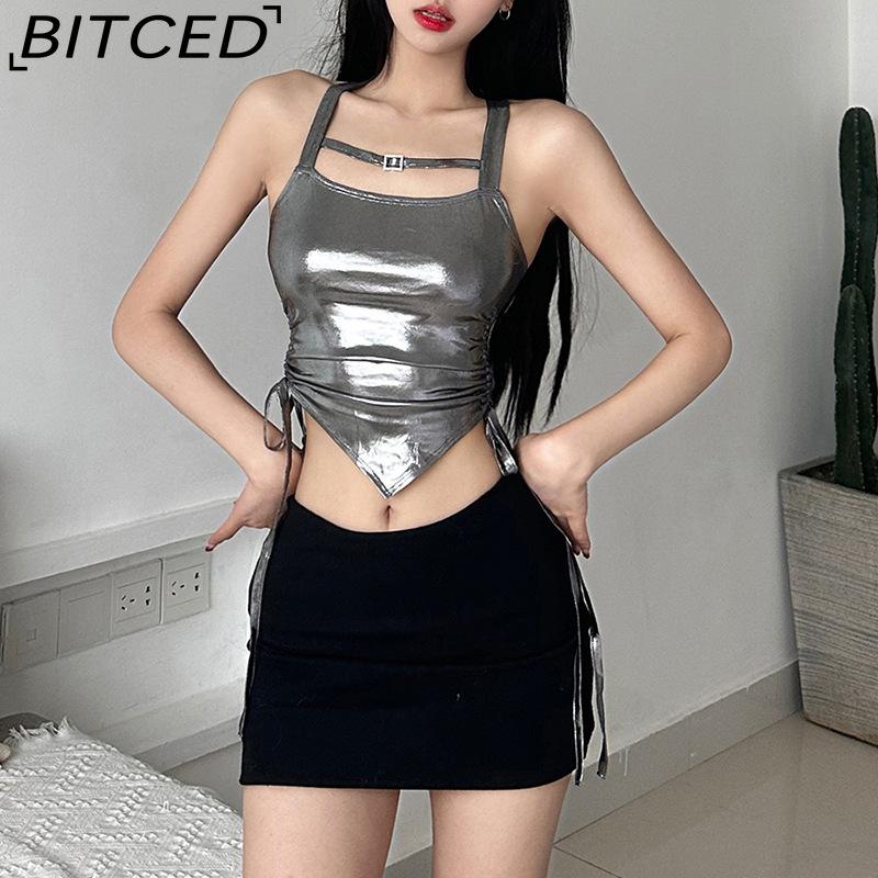 BITCED Spring/Summer Women's Solid-Colour Slim-Fit Fashion Strappy Drape-Detail Sexy Backless Tank Top