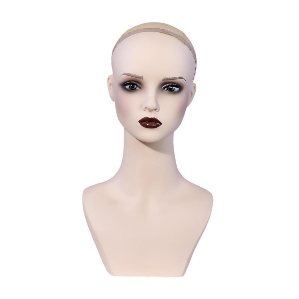 Female Mannequin Head Manikin with Ears Stable Realistic PVC Bust Wig Holder for Hairpieces Hat