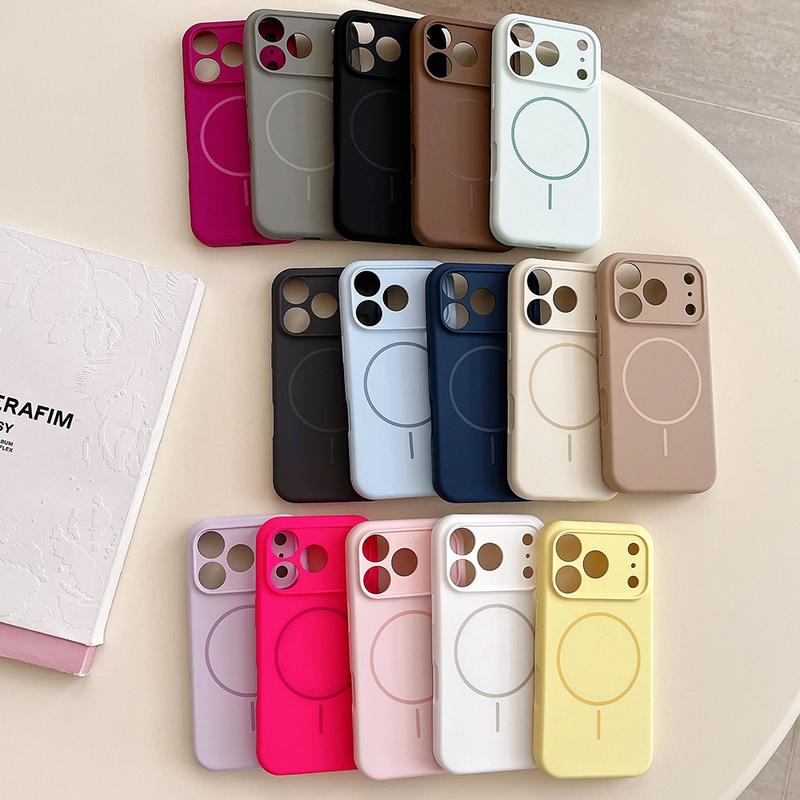 For Magsafe Magnetic Wireless Charging Luxury Solid Color Silicone Lens Protection Phone Case For iPhone17 Air 16 15 Pro Max