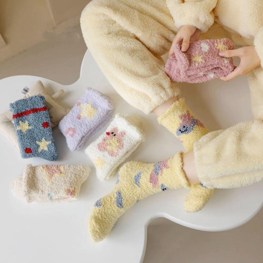 Cute Star Coral Velvet Socks Warm Floor Socks Thickened Cotton Socks  Women