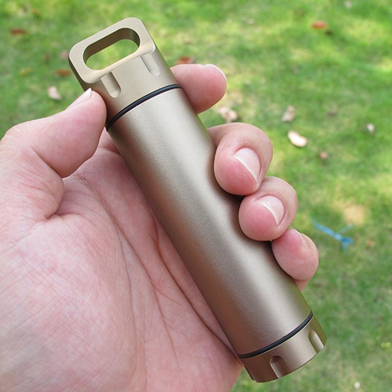 60ml Outdoor Kapsel Verschlussflasche Tragbare Aluminiumlegierung Überleben Pillendose Versiegelte Wasserdichte Box Behälter Etui Batteriehalter