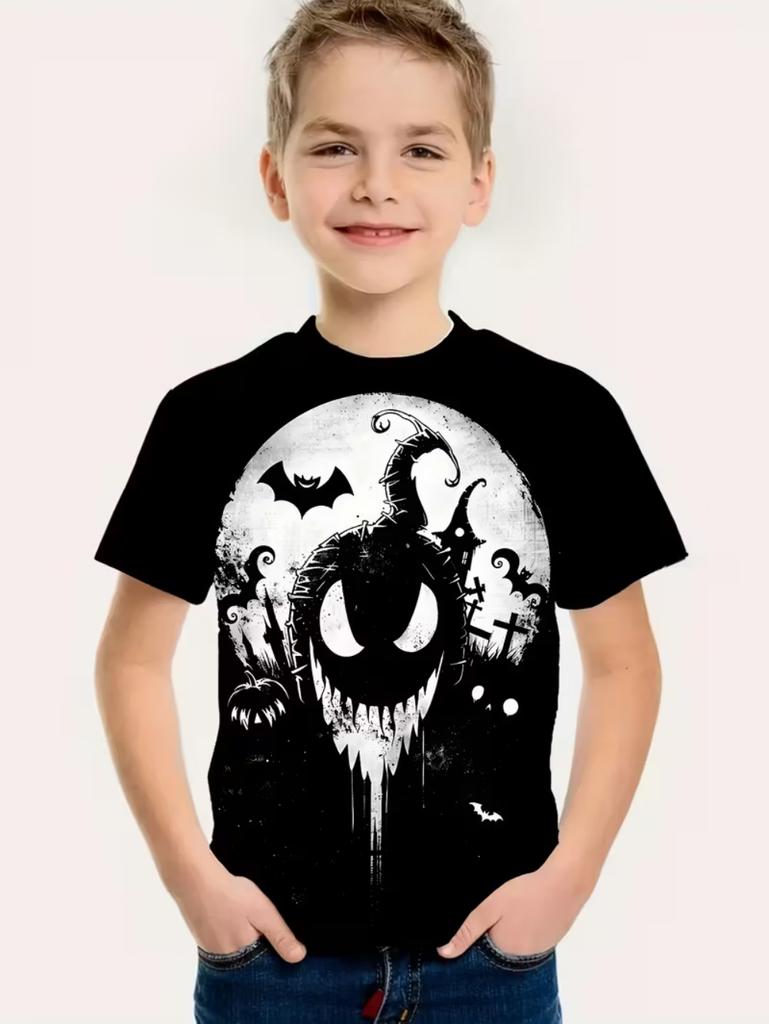 Halloween Boy's T-Shirt Pumpkin Pattern Summer Short Sleeve Loose Fashion 3D Print Children Top Holiday 3-10y Gift Party T-Shirt