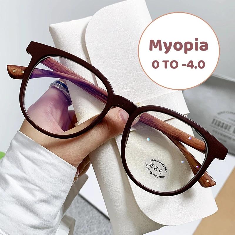 

Retro Wood Grain Round Frame Myopia Glasses Anti-Blue Light Near Sight Eyewear Ultra Light Large Frame Short Sight Glasses 0(anti-blue) серый