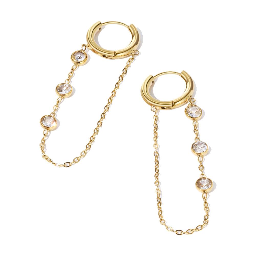 New Arrival Fashion Hoop Stainless Steel Zircon Geometric Shape Gold Plated Trendy Women's Earrings