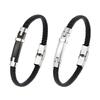 Trendiges Cooles Schwarzes Lederseil Geflochtenes Armband Stahl Kontrastfarbe Einfach Personalisiert Vielseitig Internetberühmt Nischen-Accessoire