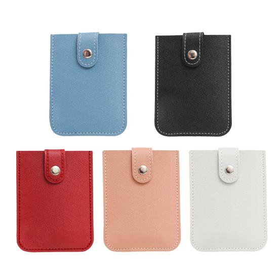 Faux Leather Card Holder Large Capacity Pull-out 6 Slots Solid Color Button Slim Minimalist Portable Business Card Bank Card Driver