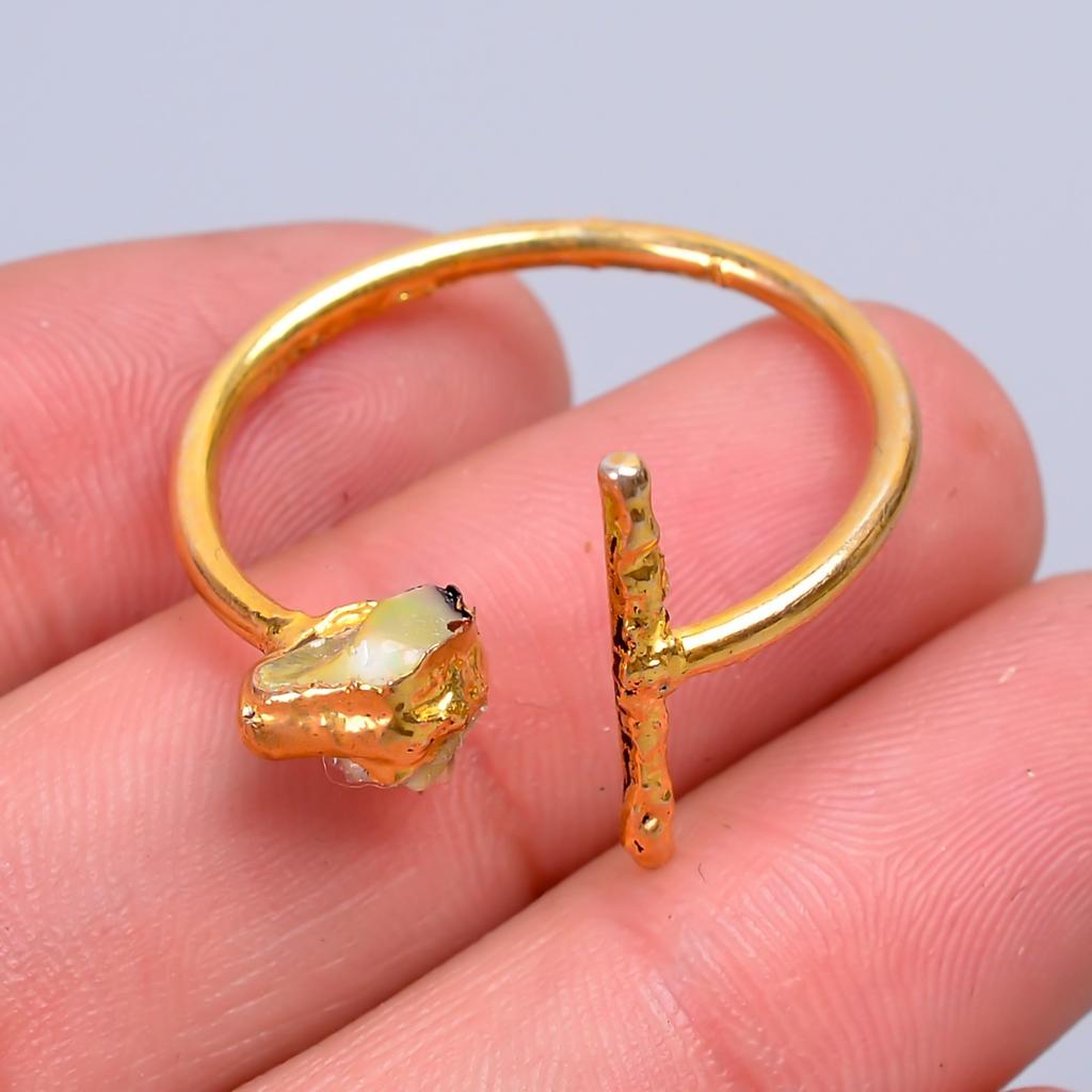 Ethiopian Opal Stone Gold Plated New Electroformed Elegant Eternity Ring Jewelry V-61