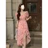 Floral dress women's summer large-size women's clothing, gentle wind, waist and thin, long skirt with split ruffles