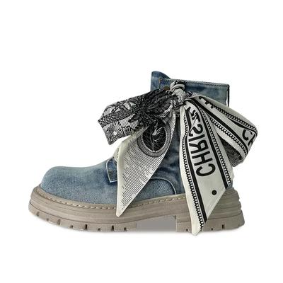 Zomer dunne laarzen dames plateau laarzen Britse stijl korte laarzen ademend western cowboy plateauschoenen Beige Blauw Zwart