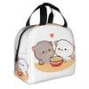 Custom Peach And Goma Mochi Cat Eating Ramen Thermal Insulated Lunch Bags Women Portable Lunch Container Travel Storage Food Box