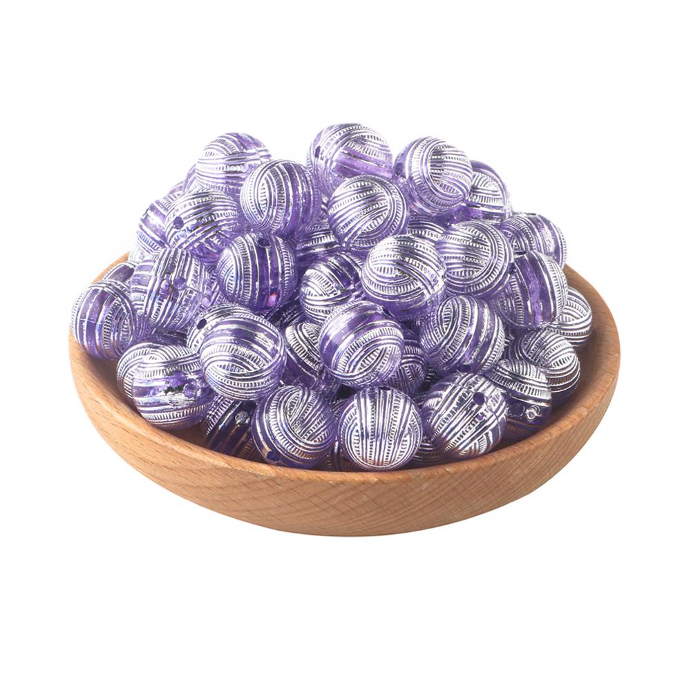 10Pcs/lot Round Acrylic Beads Loose Spacer Beads Geometric Stripe Beads For Jewelry Making Necklace DIY Craft Keychain 10pcs фиолетовый