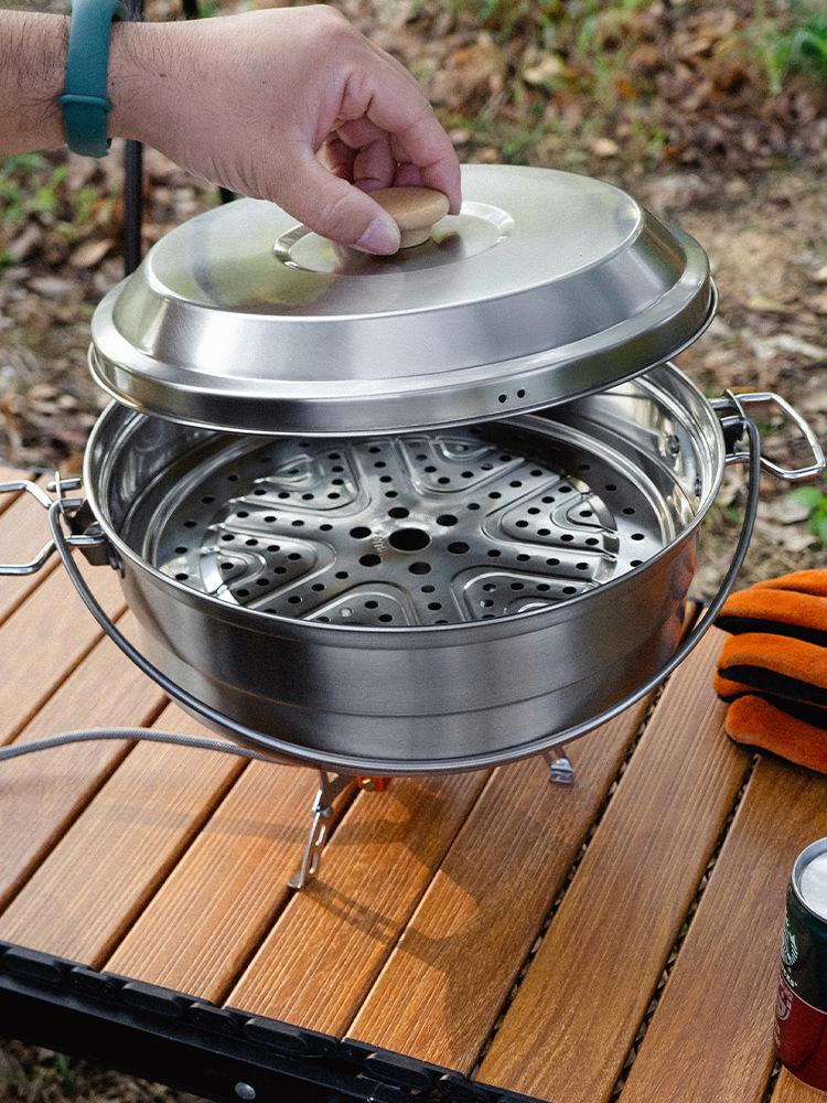 CLS 4.3L Stainless Steel Outdoor Steamer Pot - Portable for Rice, Noodles, Soup Cooking, with Steaming Basket
