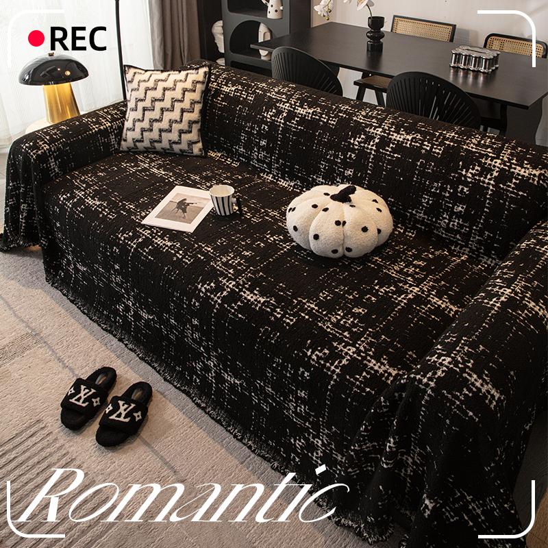 

Зимове Товсте Покривало на Диван Чорний Велюровий В язаний Плед Стиль Повне Покриття для L-подібного та 2/3/4-місного 130x180cm