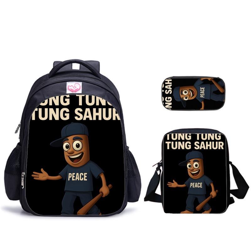 Haijing Houten Stokman Kinder Schooltas Schoudertas Etui Combinatieset Rugzak Ondersteuning