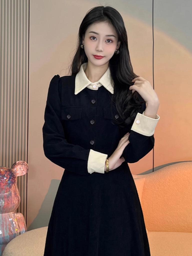 Hepburn black dress, spring and autumn new women's deep winter clothing, with a complete set of inner New Year's dress