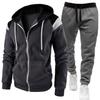 2026 Men's Color Block Contrast Fashion Hoodie Two-Piece Set with Zipper for Autumn and Winter