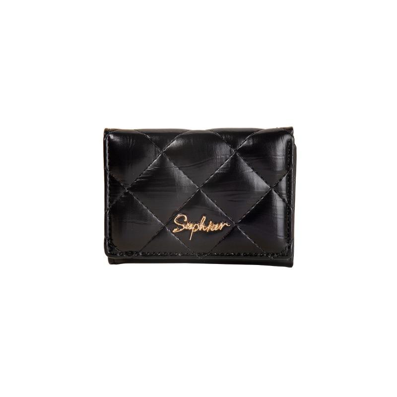 

Embroidery thread rhombus pattern three-fold short wallet solid color simple card bag pu leather wallet women s high-end sense