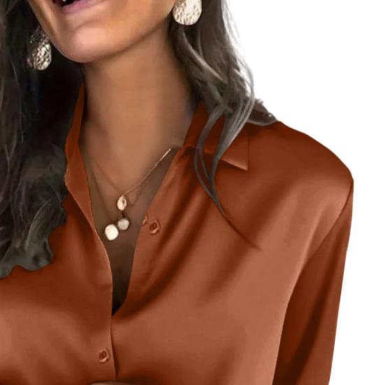 Women Satin Shirt Pure Color Loose Fit Imitation Silk Shirt Lapel Long Sleeve Buttons Placket Tops Business Casual Daily Wear