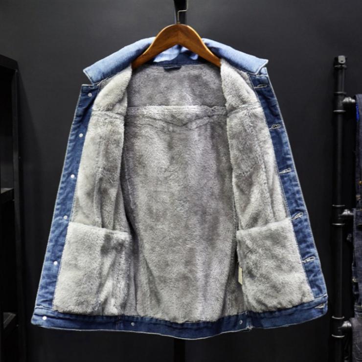 Autumn and Winter Plus Size Jacket Men's Denim Loose Casual Jacket Washed Lapel Jacket Top Men
