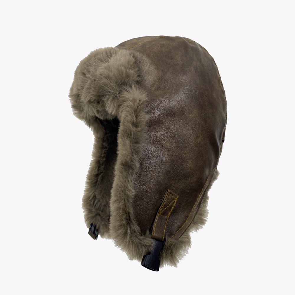 

Шкіряна зимова шапка-ушанка в корейському стилі: Унісекс Модний Захист Вух для Велоспорту на Відкритому Повітрі Adjustable темно-коричневого кольору