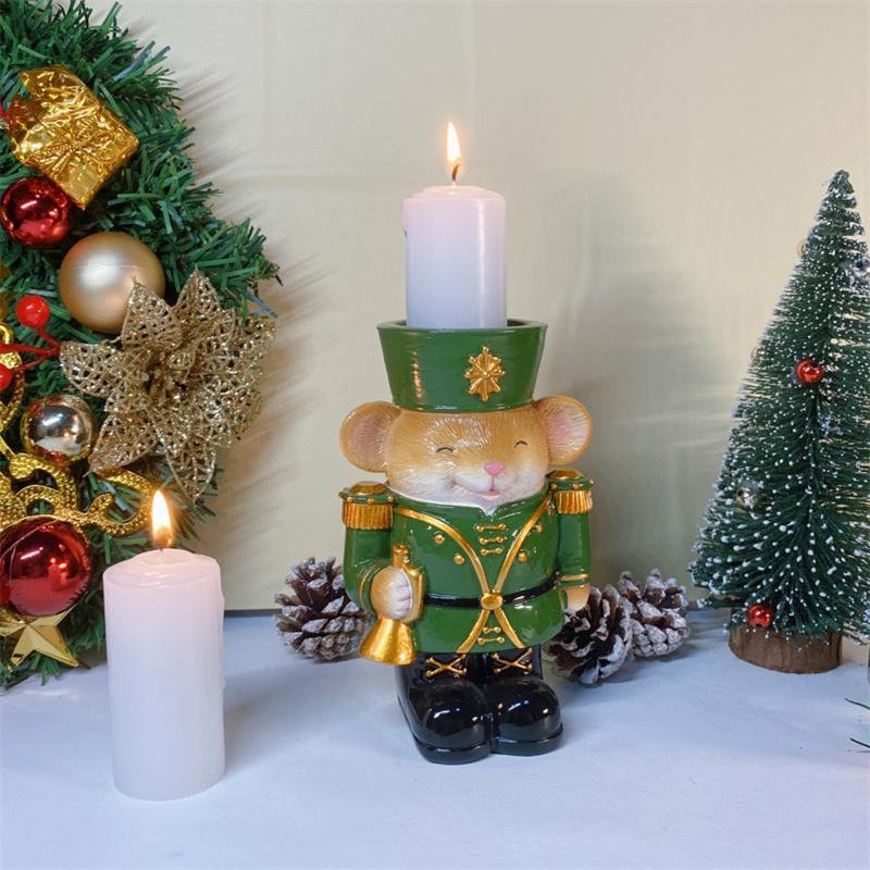 Europäischer Nussknacker Kerzenständer aus Harz Tier Soldat Figuren Weihnachtsdekorationen Braunbär Kerzenhalter Neujahrsornamente