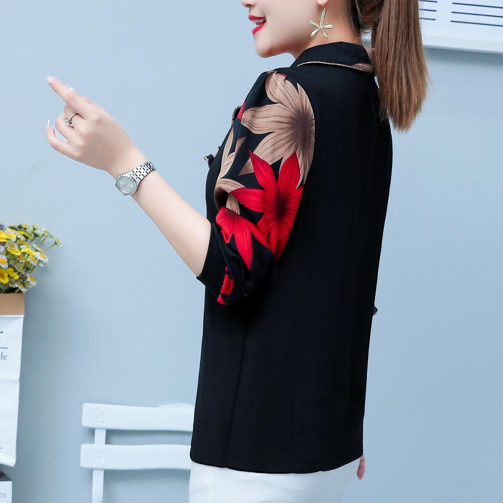 M-5XL primavera otoño nueva camisa con cuello tipo Polo para mujer moda mamá blusa de manga larga Camiseta holgada con estampado