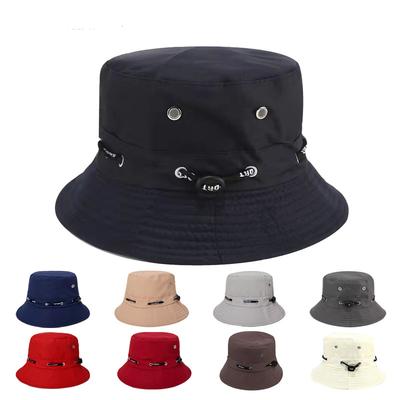 Solid Adjustable Bucket Hat Men Women Summer Foldable Sun Fisherman Hats with Rope Outdoor Sunscreen Panama Fishing Sun Cap