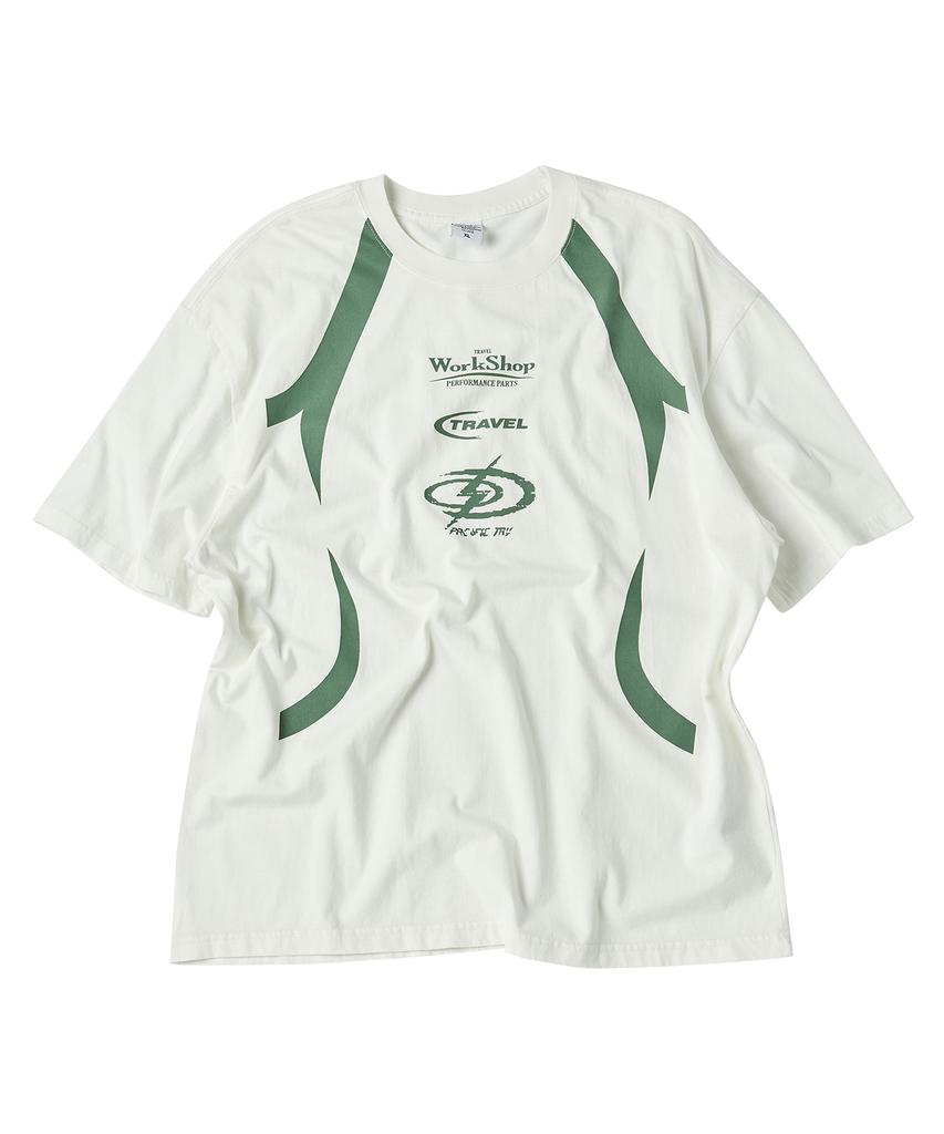TRAVEL Logo Lineup Pigment Short Sleeve T-Shirt Cream
