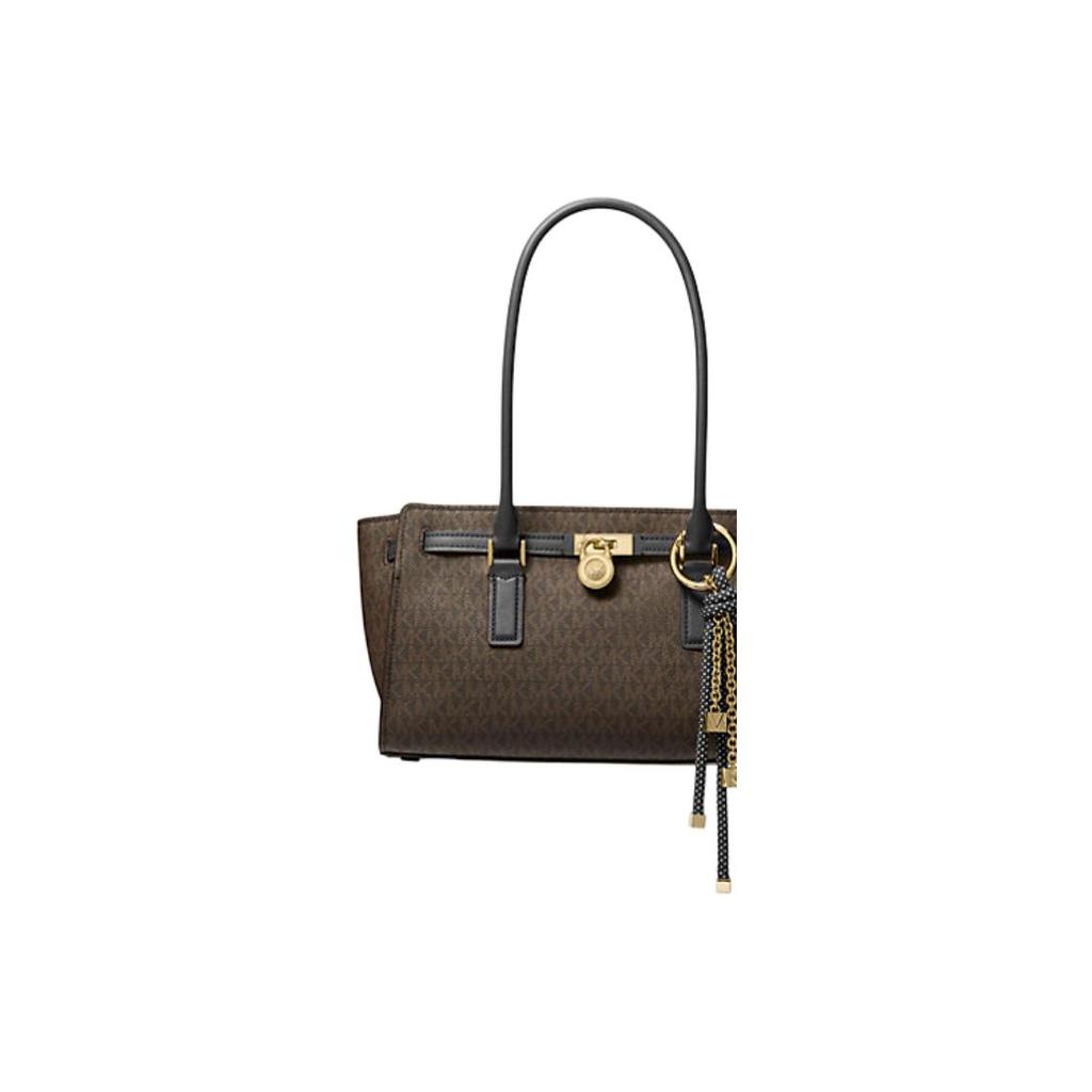 Michael Kors Hamilton Classic Logo Leather Shoulder Bag Women Shoulder Bag Brown Black 30F5GNXT0B-NERO