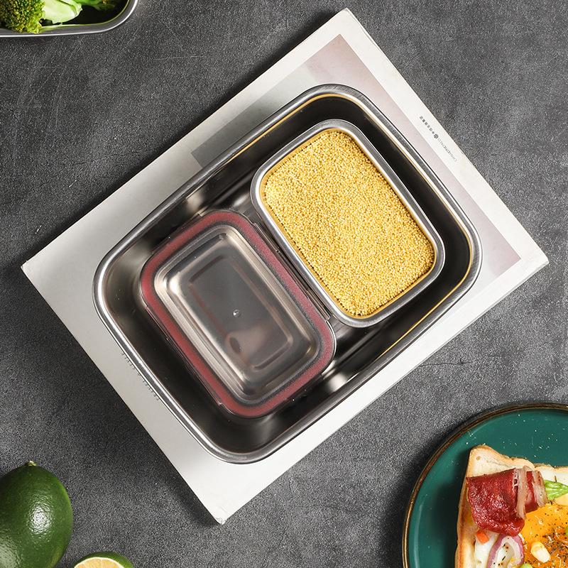 Nerezový termonádobový obědový box Ohřev v mikrovlnné troubě Uzavíratelný Bento box s víkem Kuchyňská lednička Nádoba na skladování potravin pro uchování čerstvosti