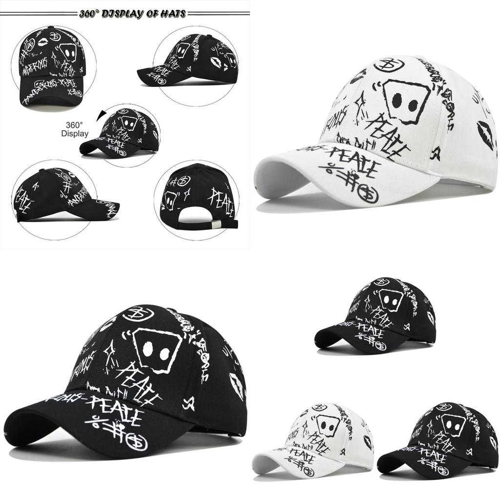 Graffiti Printed Unisex Baseball Cap Cotton Adjustable Size Summer Hat Trendy Embroidered Logo