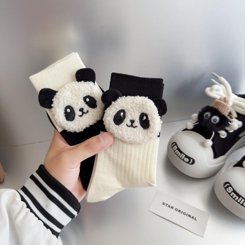 Niche Socks, Black And White Color-Blocking Cow Three-Dimensional Panda Socks, Trendy Sports, Wear Pure Cotton Socks