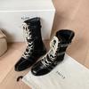Cowhide version~ retro inner height increase 7cm boxing boots women's lace-up splicing belt buckle casual short boots Martin boots