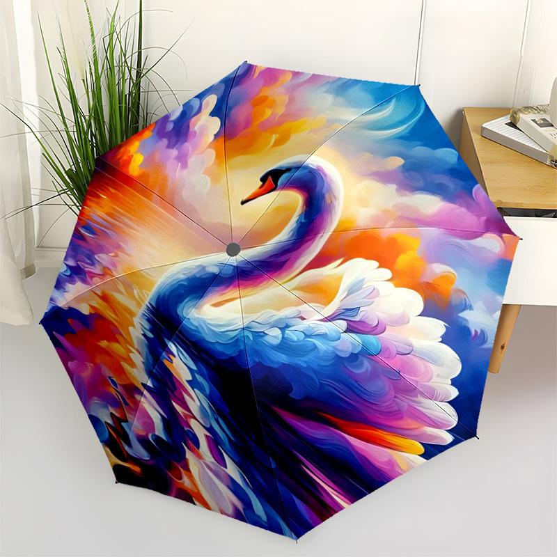 

1pc Swan Art Print Automatic Open/Close Folding Umbrella - Compact 8-Rib Design, Daily Use, Perfect Gift for Friends & Family yy251124189