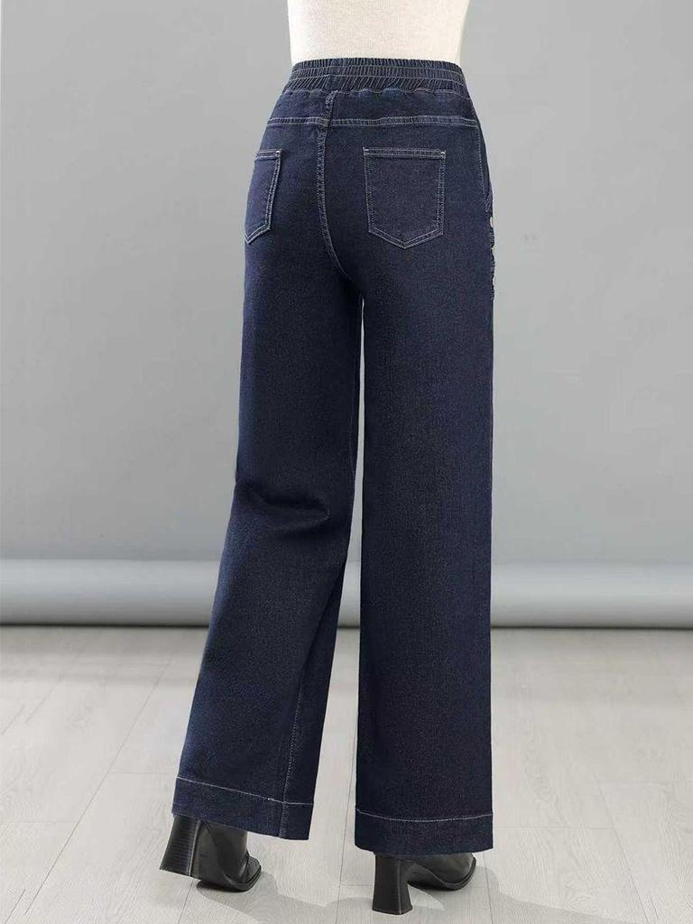 2026 Spring/Fall Women's Plus Size High-Waist Casual Wide Leg Jeans