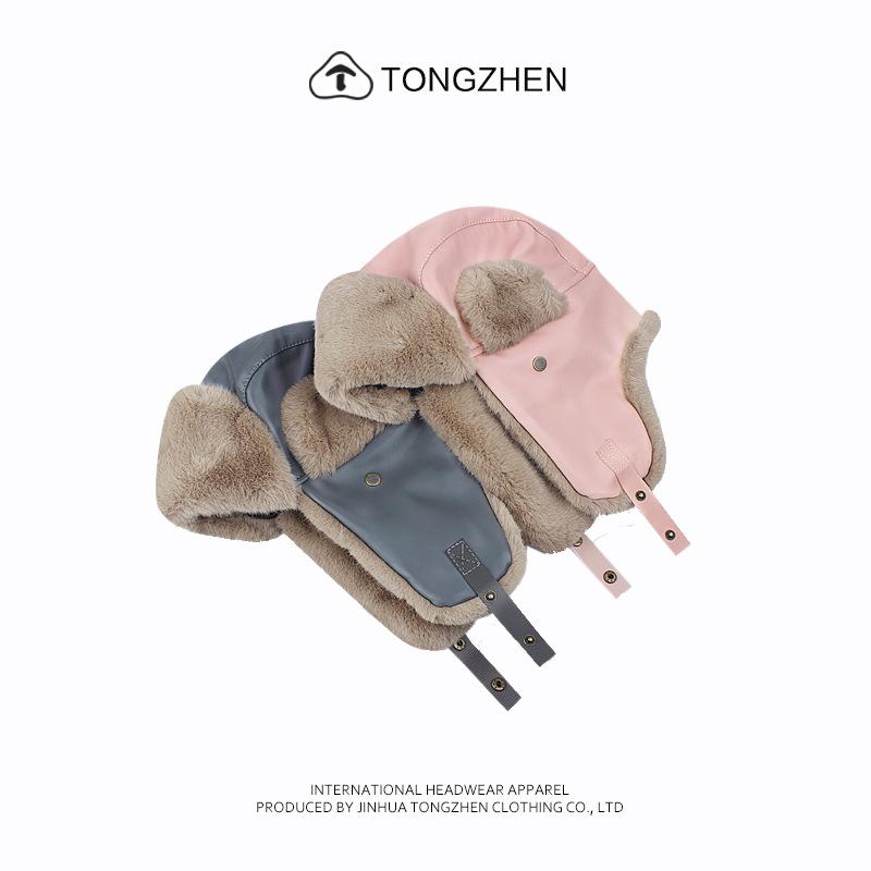 Leather Lei Feng hat, unisex, thickened for warmth, with ear protection, suitable for outdoor activities like skiing and cycling, and lined with
