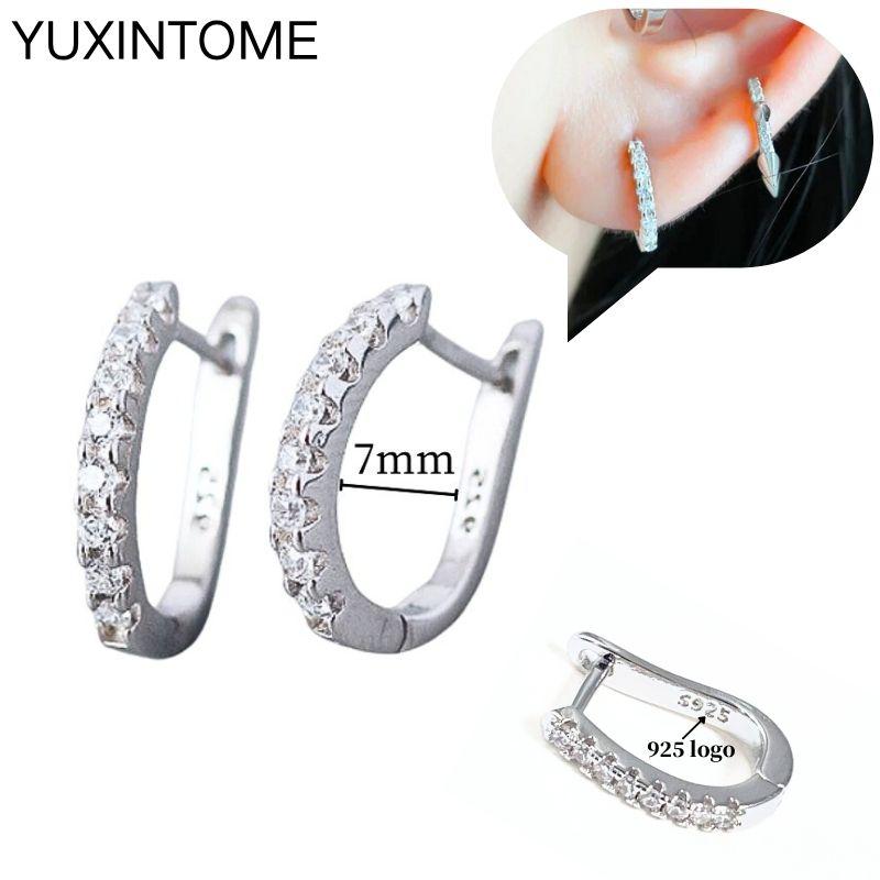 925 Sterling Silver Ear Needle Fashion Hoop Earrings White Crystal Luxury Women's Silver Earrings Wedding Women's Jewelry Gift