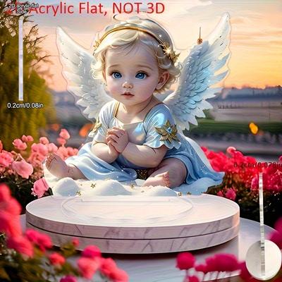 Figurină înger acrilică plată 2D Decorațiune pentru birou, Design complex cu pene, Potrivită pentru decorarea pereților, verandă, cameră, vilă, accente Casă, Hol,