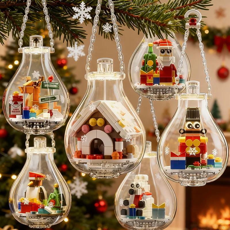 

Non-Toxic Christmas Light Bulb Micro Building Blocks Ornament Diy Mini Bricks Xmas Santa Claus Festive Home Party Decor Miniature Toy Gift
